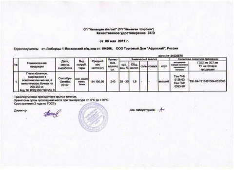 Образец удостоверения о качестве